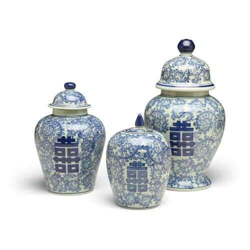 S/3 Bella B Jar Set, Blue/White | One Kings Lane