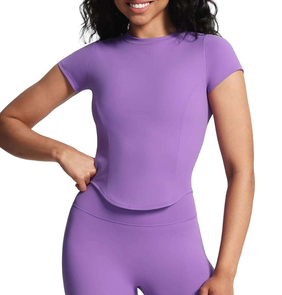 Aoxjox Women's Short Sleeve T-Shirts GEO Baby Tee Workout Gym Yoga Crop Top | Amazon (US)