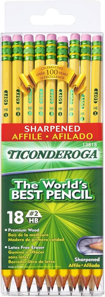 Ticonderoga Wood-Cased Pencils, Pre-Sharpened, 2 HB Soft, Yellow, 18 Count | Amazon (US)