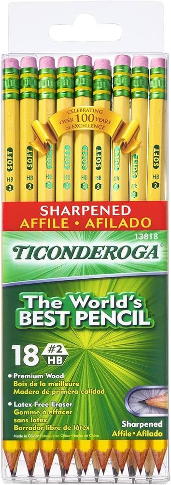 Ticonderoga Wood-Cased Pencils, Pre-Sharpened, 2 HB Soft, Yellow, 18 Count | Amazon (US)