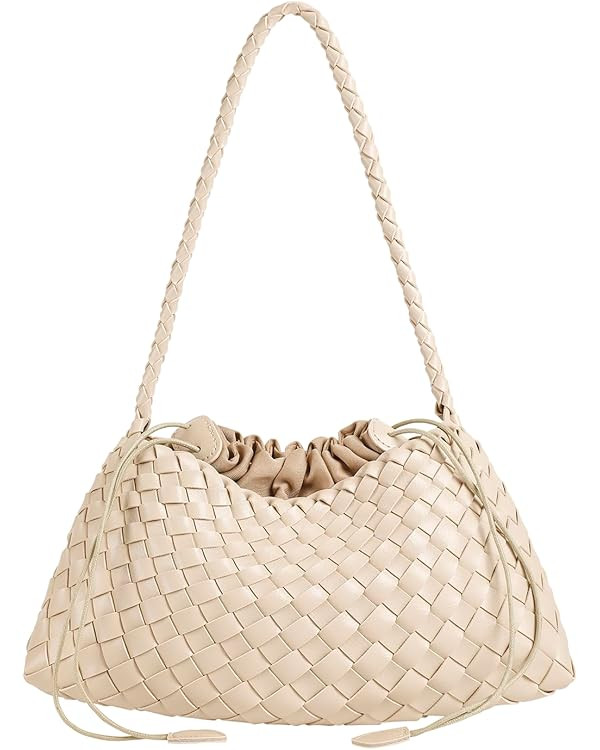 Leather Basket Woven Handbag, Vegan Leather Shoulder Cute Hobo Purse | Amazon (US)