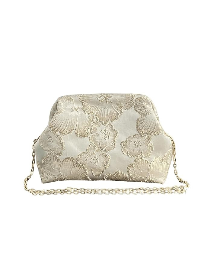 OYOANGLE Women's Flower Embroidery Clutch Purse Kiss Lock Shoulder Bags Evening Handbag | Amazon (US)
