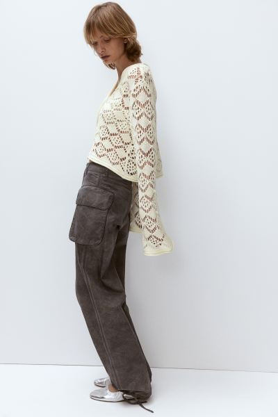 Pointelle-knit cardigan - V-neck - Long sleeve - Cream - Ladies | H&M GB | H&M (UK, MY, IN, SG, PH, TW, HK)