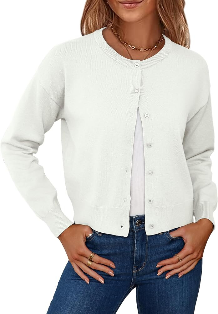 Cropped Cardigan Sweaters Long Sleeve Button Down Knit Sweater for Women | Amazon (US)
