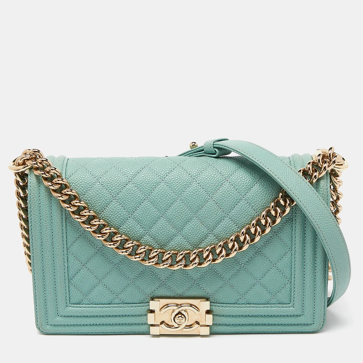 Chanel Green Quilted Caviar Leather Medium Boy Flap Bag | eBay US