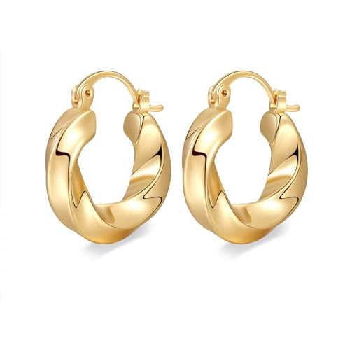 18K Gold Plated Hoop Earrings for Women Lightweight Chunky Gold Huggie Hoops Earrings Fashion Jewelry | Amazon (US)
