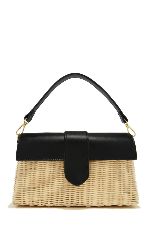 Miss Lola | Ysabel Black Woven Straw Crossbody Bag | MISS LOLA