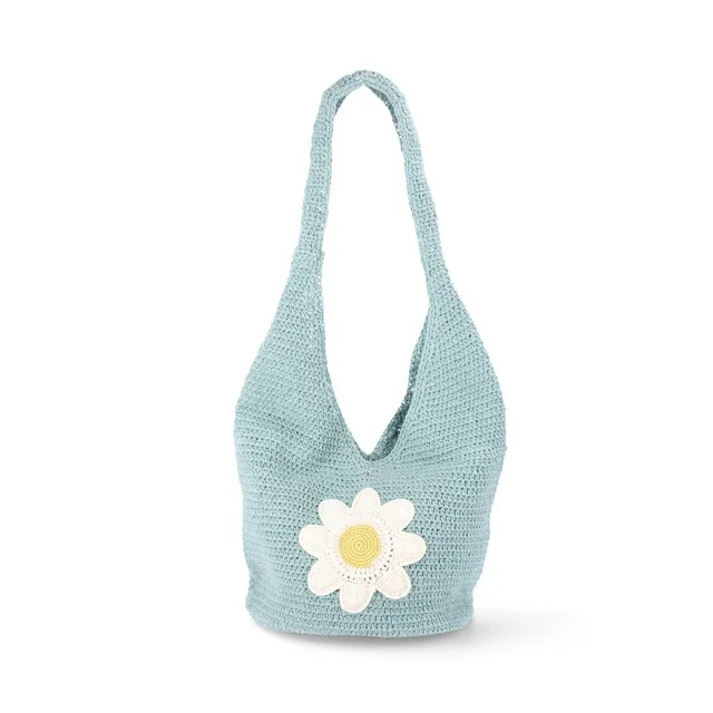 No Boundaries Festival Crochet Hobo Bag, Teal Daisy, Women's | Walmart (US)