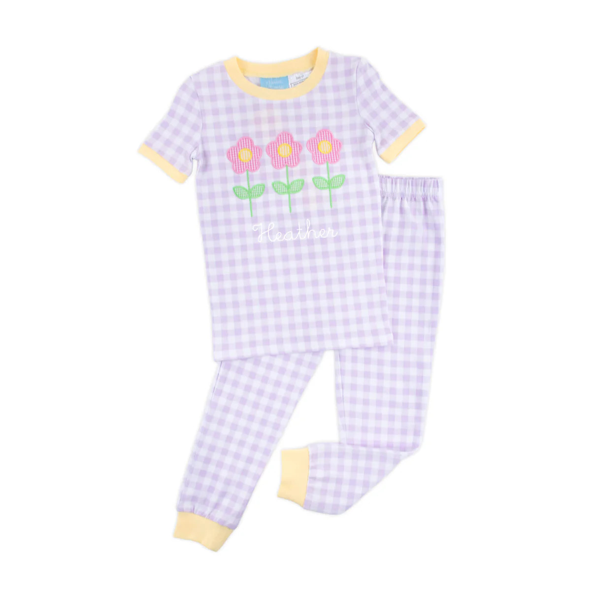Flower Trio Applique Lavender Gingham Pajamas | Classic Whimsy
