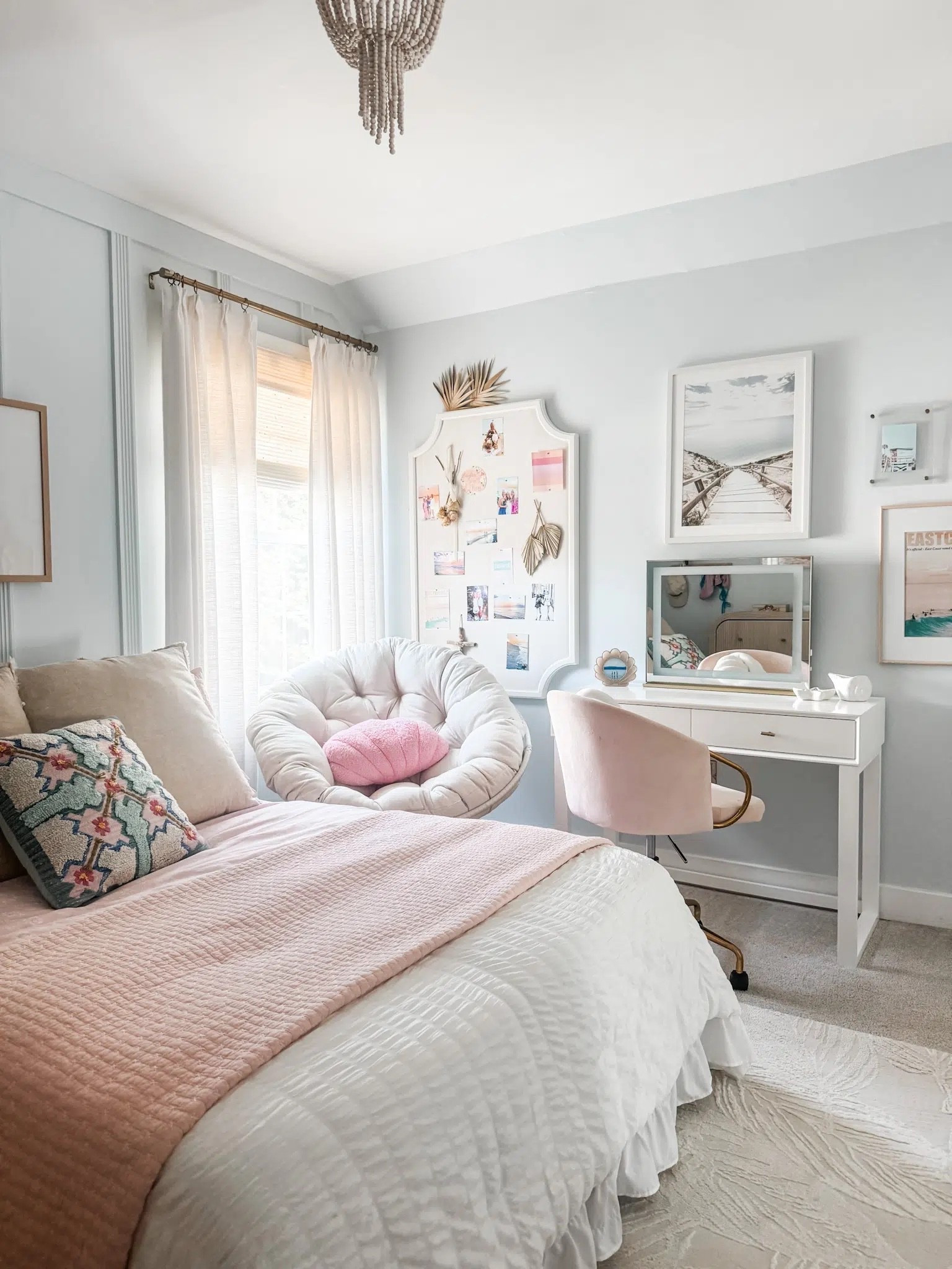 Teen girl bedroom decor
Coastal bedroom
Preppy blush girl bedroom decor
Pinch pleat curtains
Gold curtain rod
Papasan chair
Bedding
Throw pillow
Vanity mirror
Wall decor
Pin board
Pick stitch quilt
Bedroom makeover
Teen girl decor

#LTKHome #LTKmomlife #LTKKids