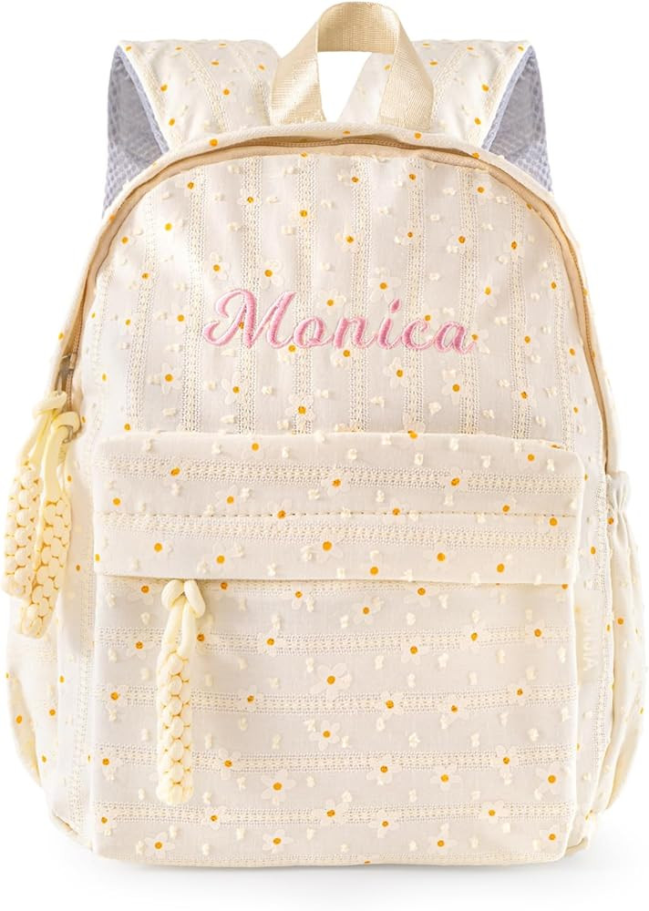 MT WORLD Daycare Backpack with Flower Personalized Floral Backpack with Embroidered Name - 12 Inc... | Amazon (US)