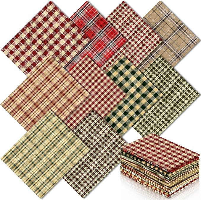 Hahafelt 10 Pcs Vintage Christmas Quilting Fabric 18 x 22 Inch Plaid Homespun Cotton Fabric Jelly... | Amazon (US)