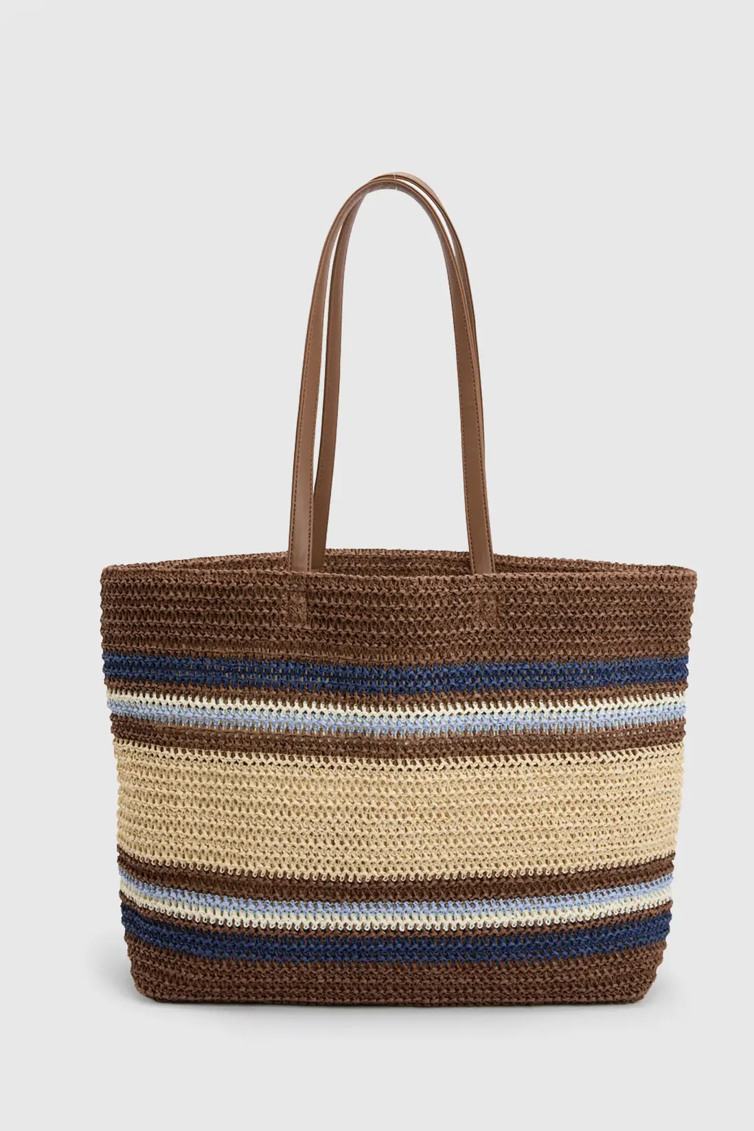 Brown Striped Detail Straw Beach Bag | Boohoo | Boohoo.com (UK & IE)
