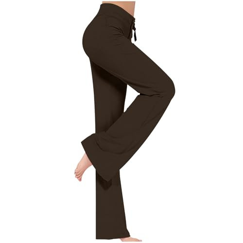 Yoga Pants Women Fashion Wide Leg Workout Gym Flare Pant with Pockets High Waist Stretch Loose Casual Lounge Leggings Yoga Pants Brown XXL | Amazon (US)