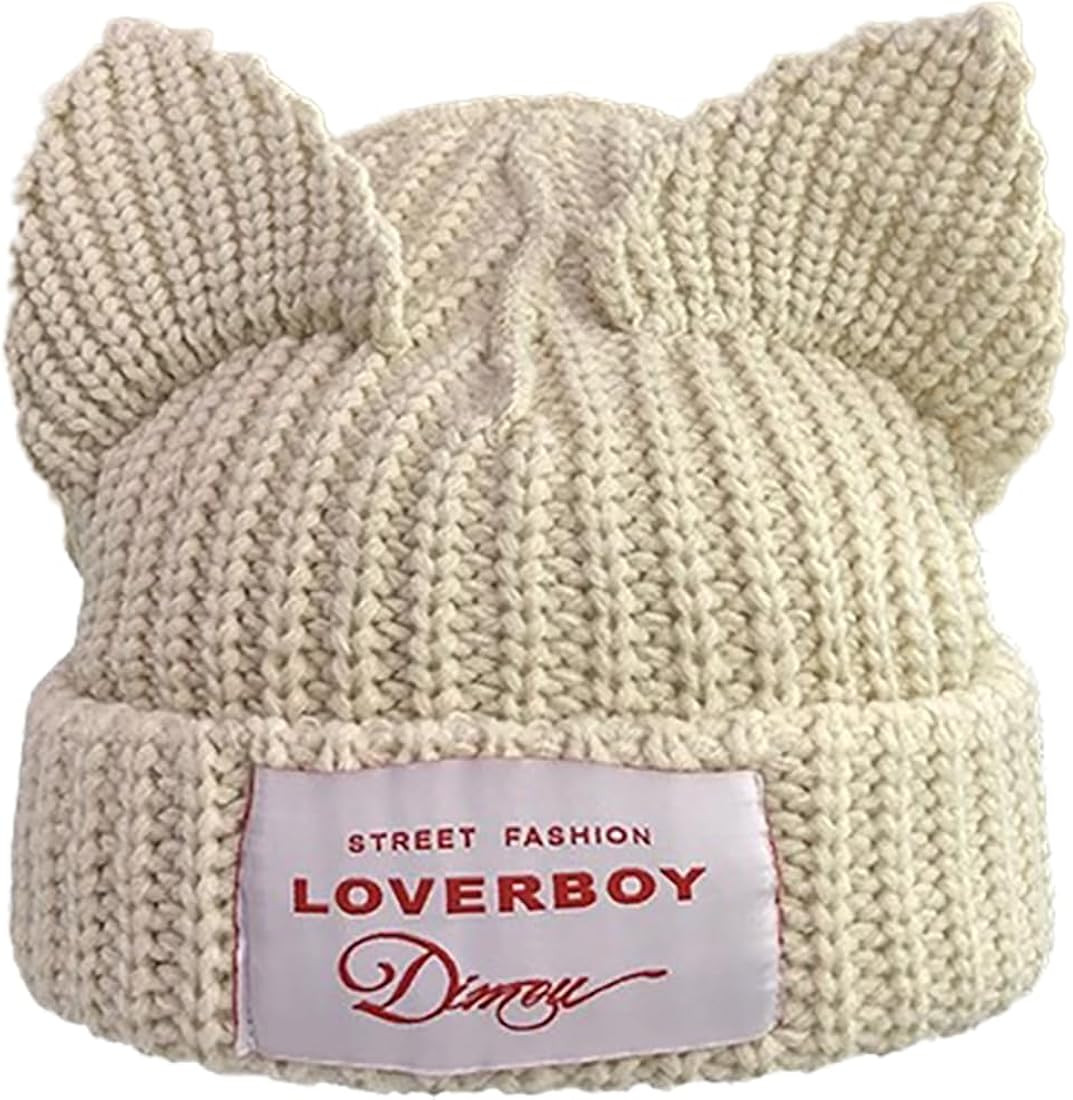 Cat Ear Hat Cute Beanie Hat Knit Skull Cap Warm Slouchy Crochet Hat | Amazon (US)