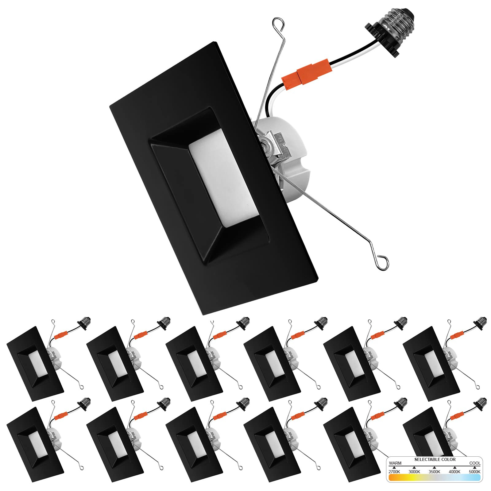 NUWATT 12 Pack, Black 6 Inch Square Retrofit Recessed Lighting, CCT 2700K/3000K/3500K/4000K/5000K... | Amazon (US)