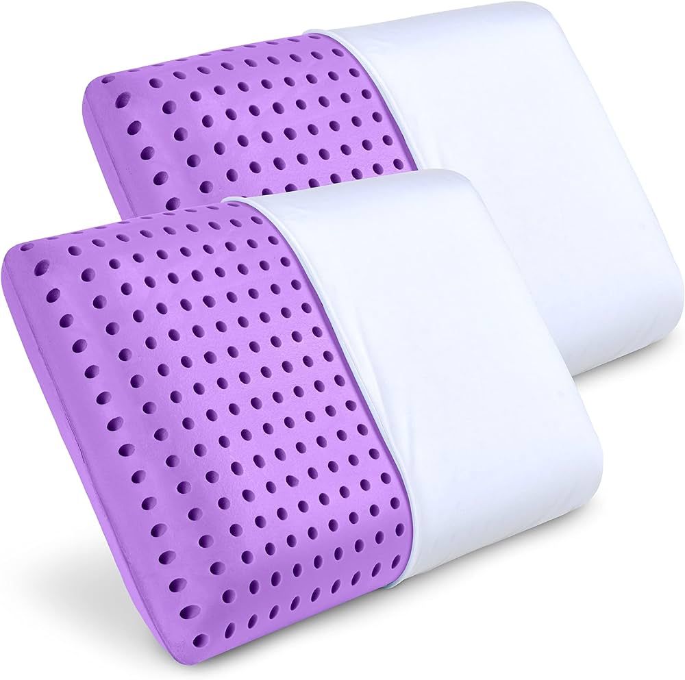 Pharmedoc Cooling Memory Foam Pillows, 2 Pack, Ventilated Lilac Dreamer Bed Pillow, Reading and B... | Amazon (US)