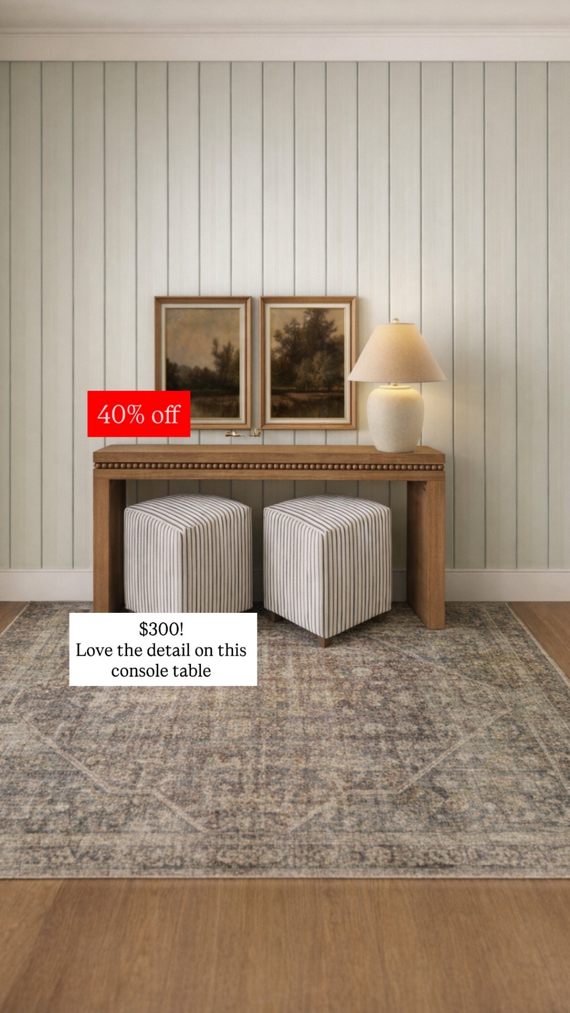 Love the detail on this console table! And it’s on sale! The striped ottomans and table lamp are also on sale!

wall art, console table styling, table styling, entryway decor, entryway table, entryway, black console table, console table with storage, vintage console table, farmhouse entryway, modern farmhouse entryway

#LTKHome #LTKSaleAlert