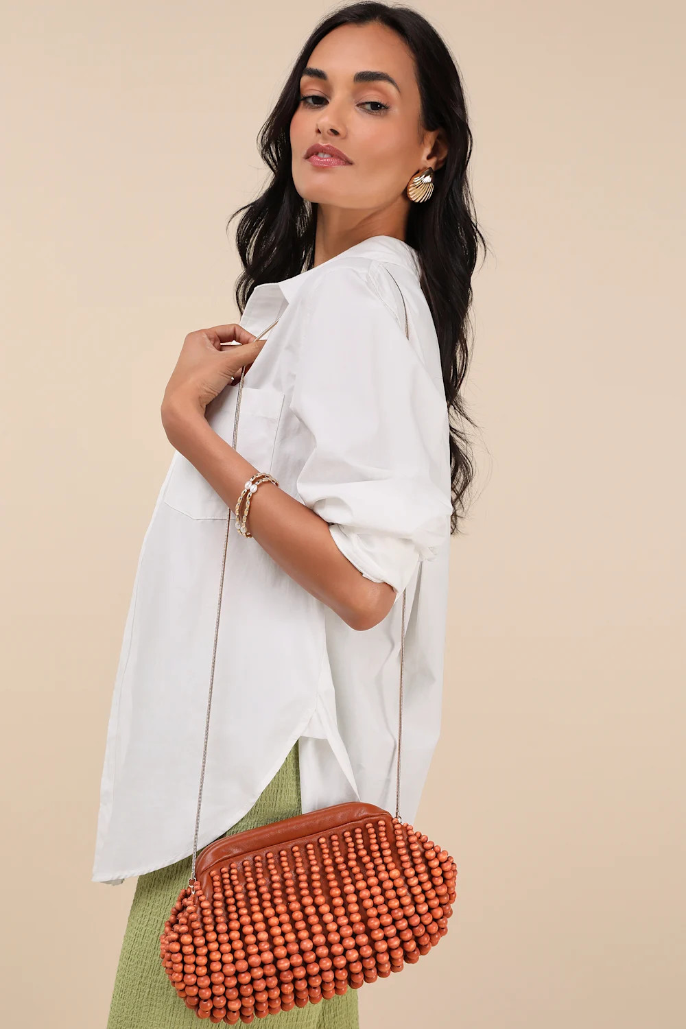 Laquita Brown Wooden Beaded Clutch | Lulus