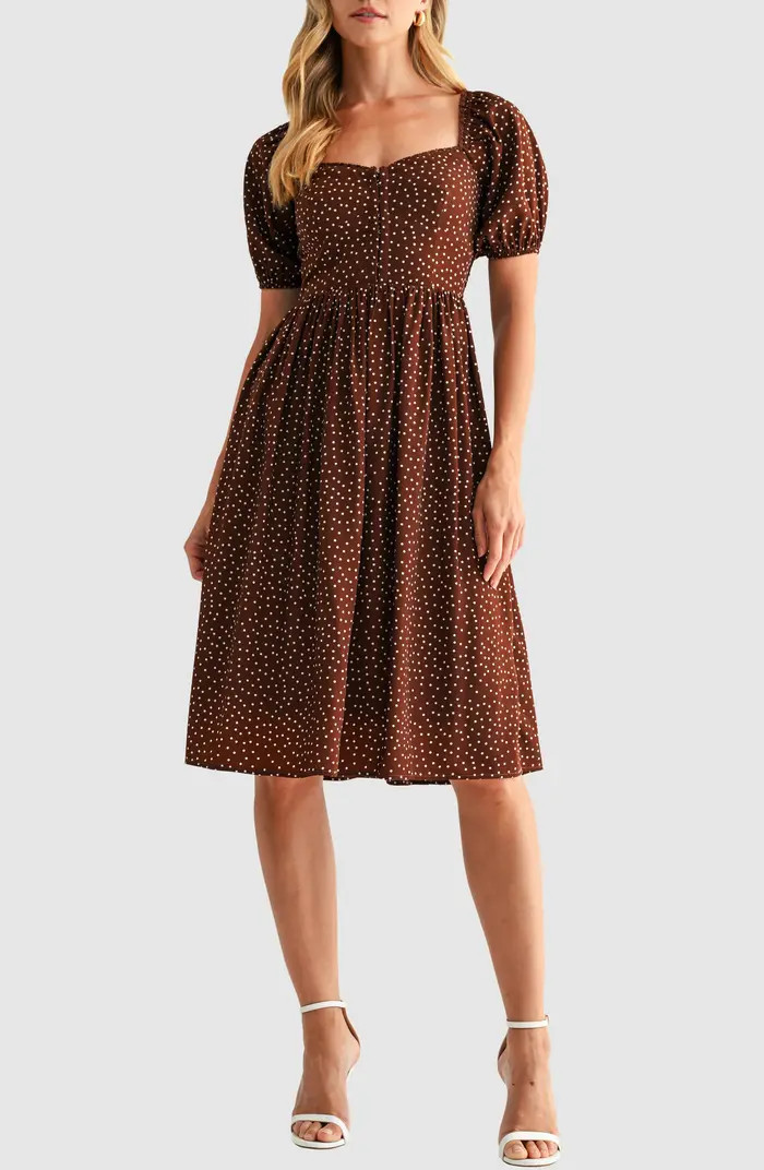 Lush Puff Sleeve Lace Trim Midi Dress | Nordstromrack | Nordstrom Rack