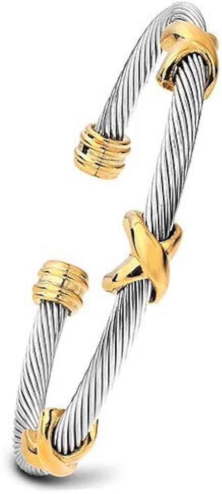 Multi Twisted Cable Wire Cross Bracelet For Women Classic Stainless Steel Fashion Stackable OPen ... | Amazon (US)