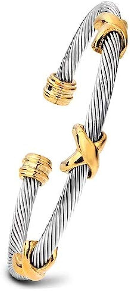 Multi Twisted Cable Wire Cross Bracelet For Women Classic Stainless Steel Fashion Stackable OPen ... | Amazon (US)