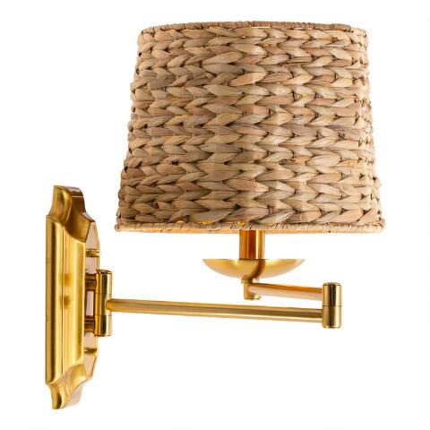 Dustin Gold Metal And Rattan Adjustable Wall Sconce | World Market