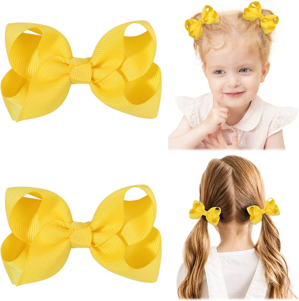 2 PCS 3" Hair Bows for Girls Alligator Clips Grosgrain Ribbon Solid Color Hair Accessories for Li... | Amazon (US)