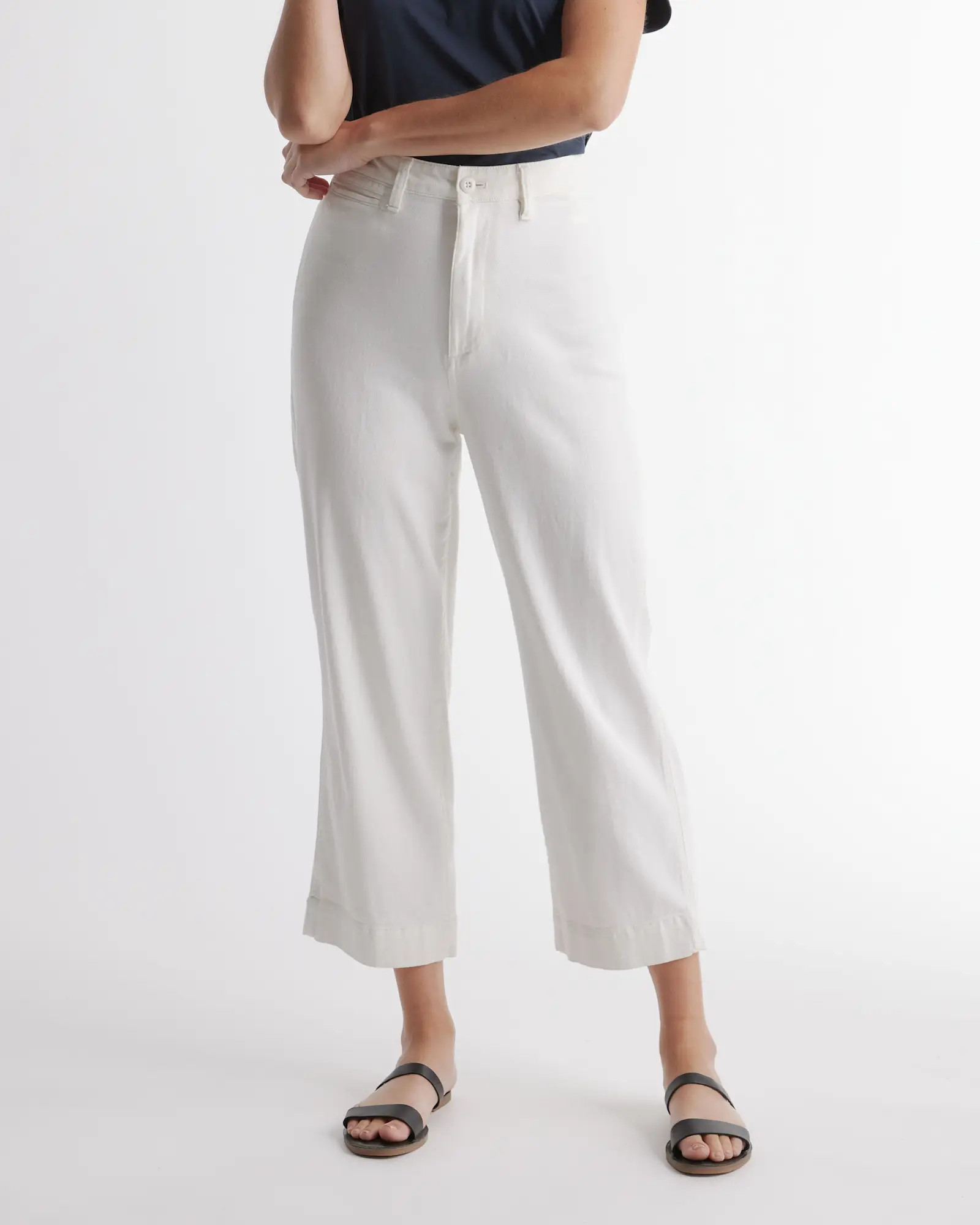 Organic Stretch Cotton Twill Wide-Leg Crop Pants in Ivory | Quince