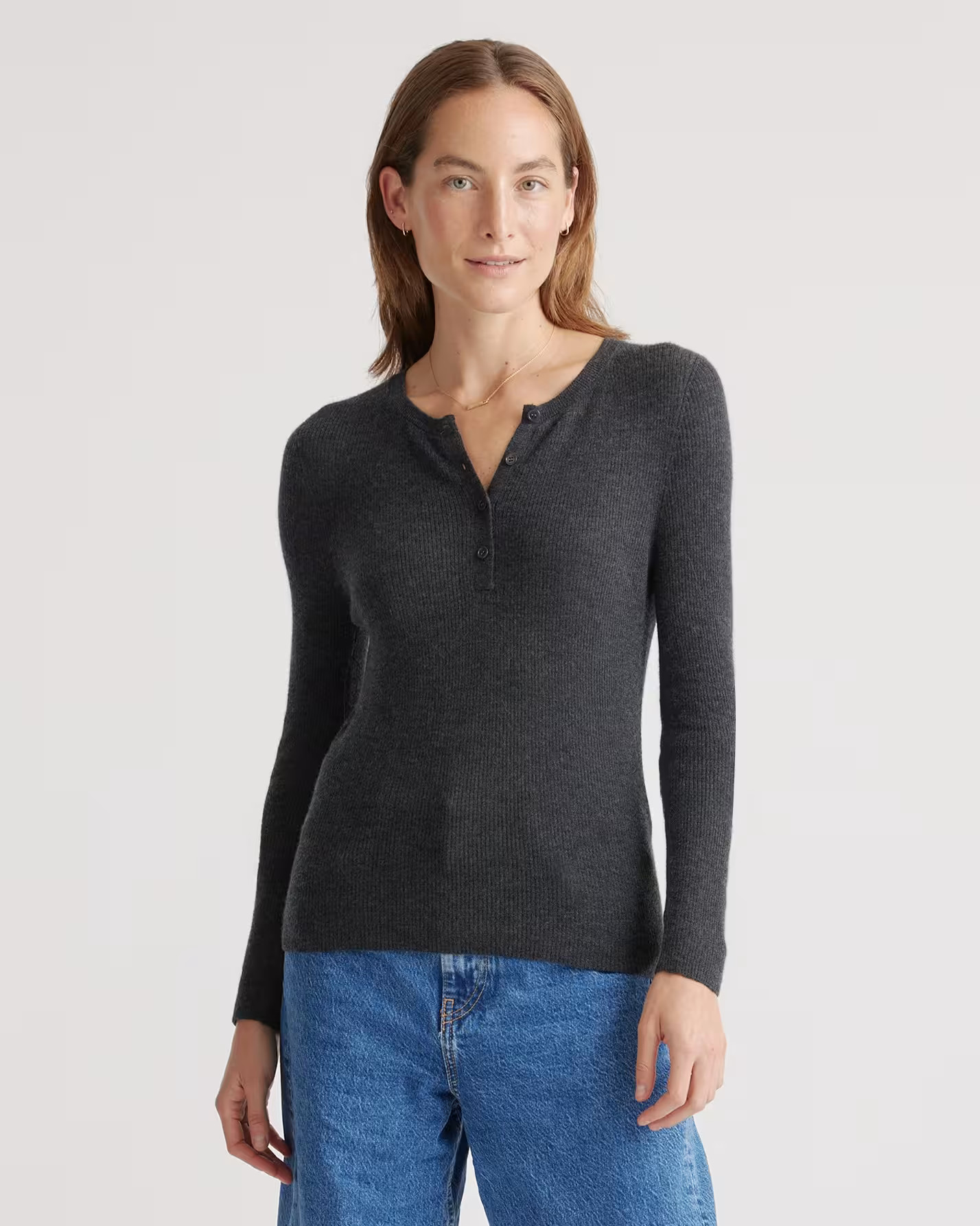 Featherweight Cashmere Ribbed Henley Sweater | Quince