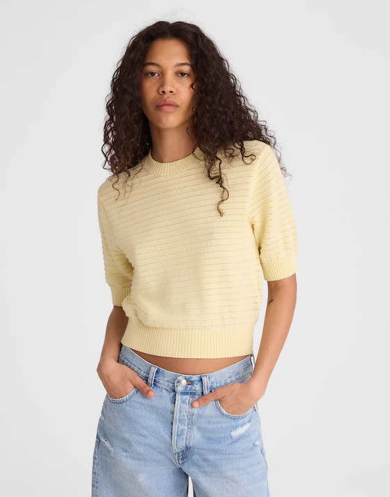 Textural-Stitch Crewneck Sweater in 100% Cotton | Madewell