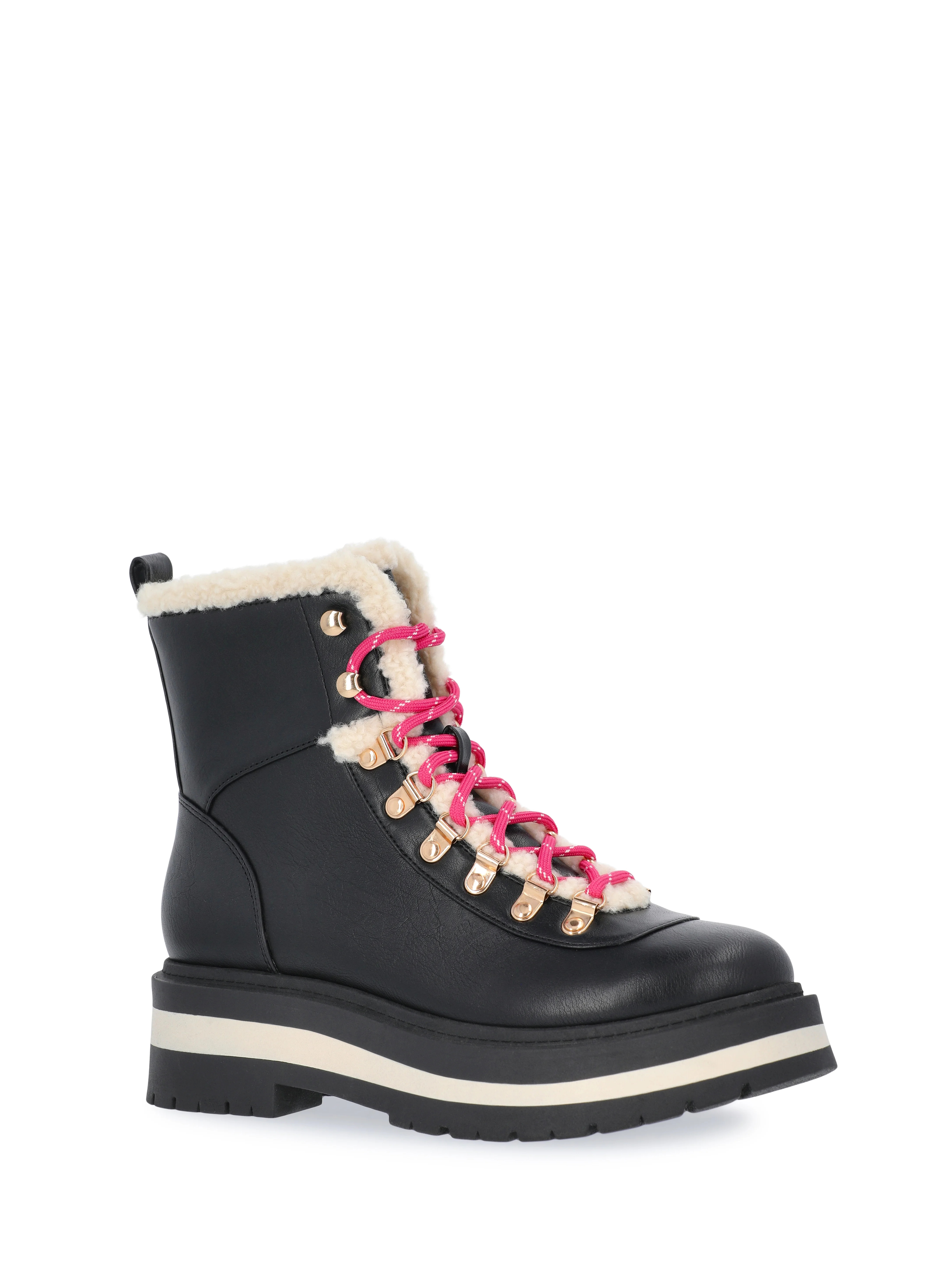 Free Assembly Women's Lace-Up Faux Shearling Booties | Walmart (US)