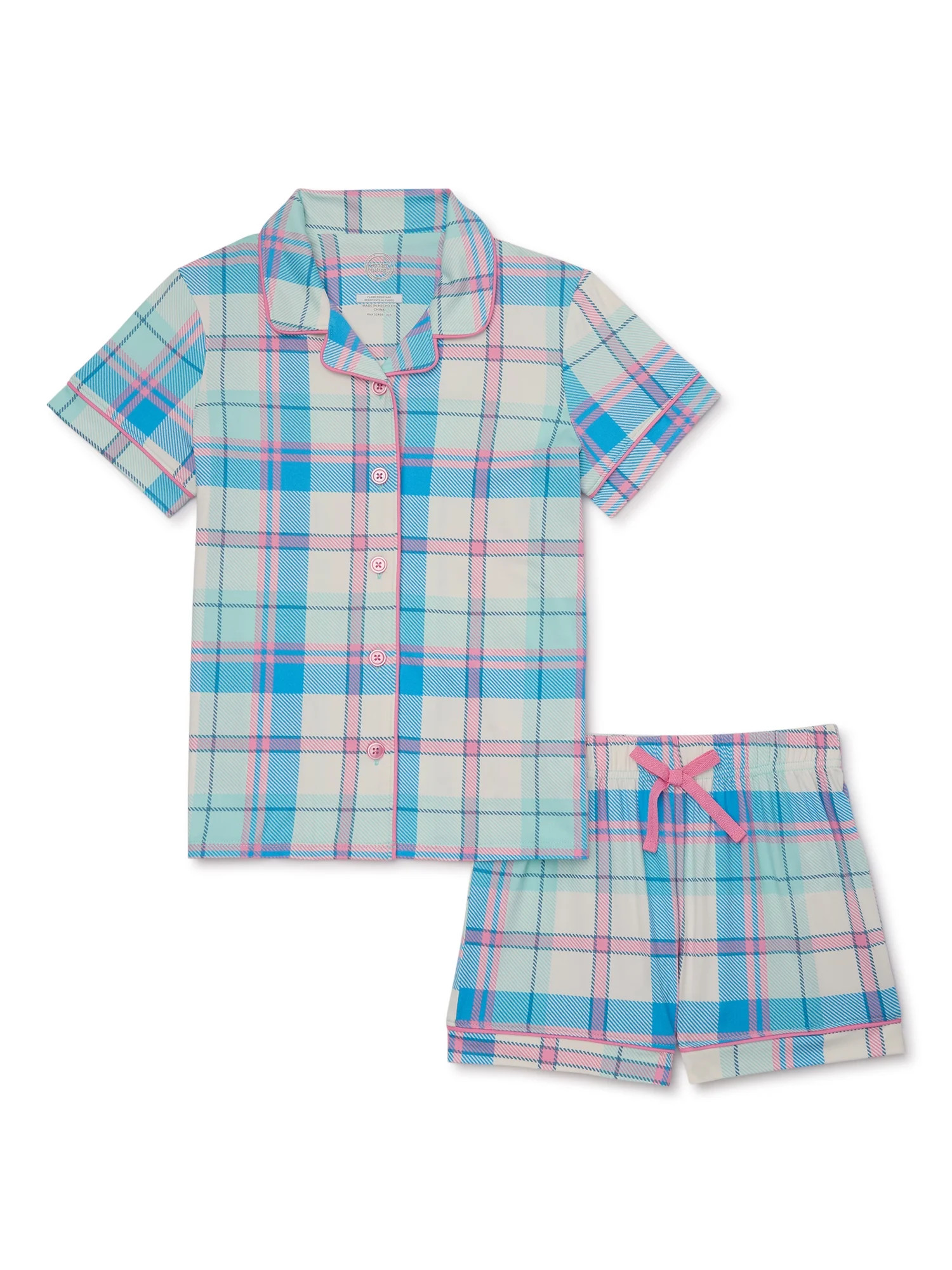 Wonder Nation Girls Button Front Sleep Coat Set Pajama, 2-Piece, Sizes 4-18 & Plus | Walmart (US)