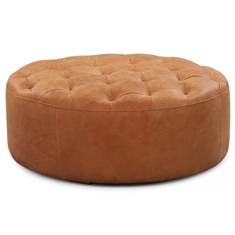 Gazit 40'' Wide Genuine Leather Tufted Round Cocktail Ottoman | Wayfair North America