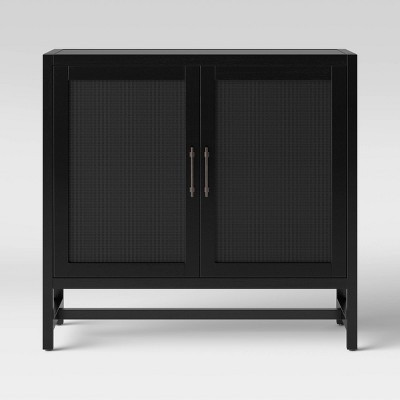 Warwick 2 Door Cabinet Black - Threshold™: Rattan Accent, Adjustable Shelf, Mesh Doors | Target