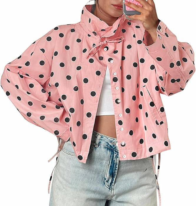 Cicy Bell Womens Polka Dot Short Trench Coat Cropped Stand Collar Jackets | Amazon (US)