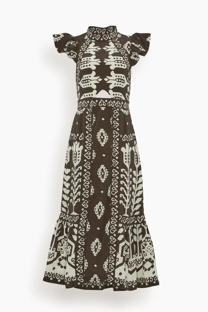 Sonia Print Short Sleeve Dress in Brown | Hampden Clothing