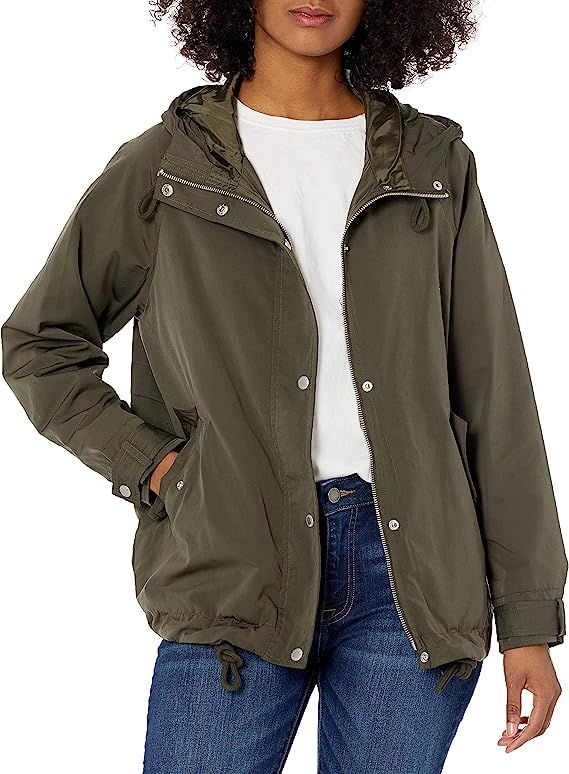 Levi's Women's Hooded Peached Nylon Zip Front Rain Jacket | Amazon (US)