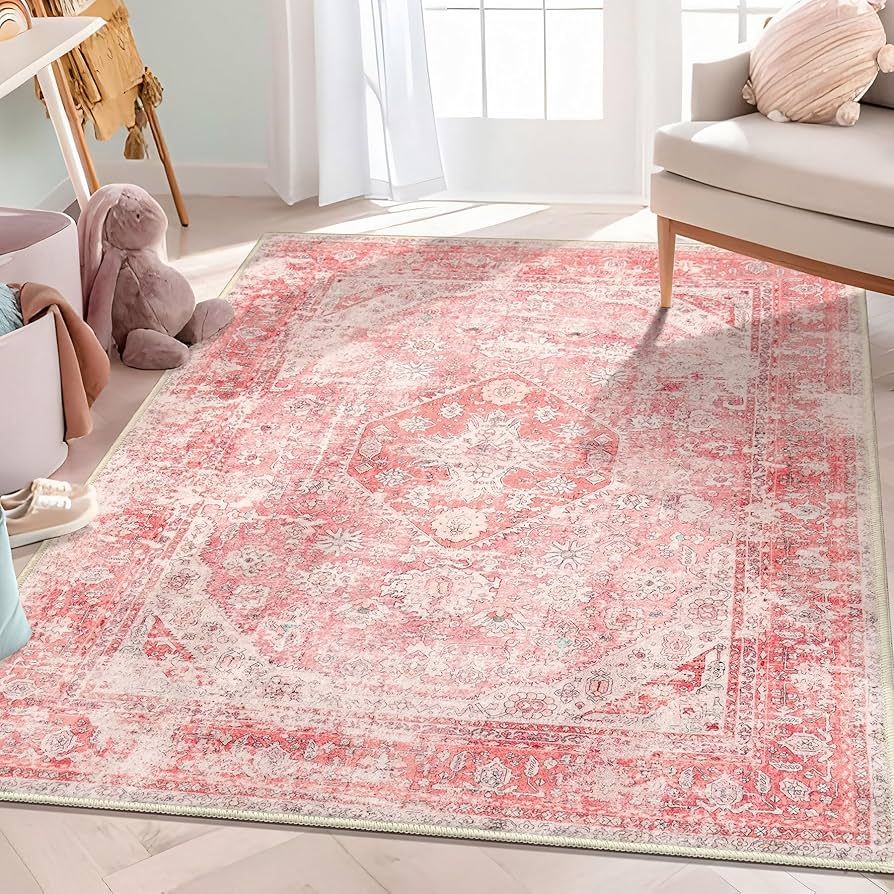 MUJOO Pink Rugs for Bedroom Girls 3'x5' Rug Boho Area Rug for Living Room Small Washable Rug Cute... | Amazon (US)