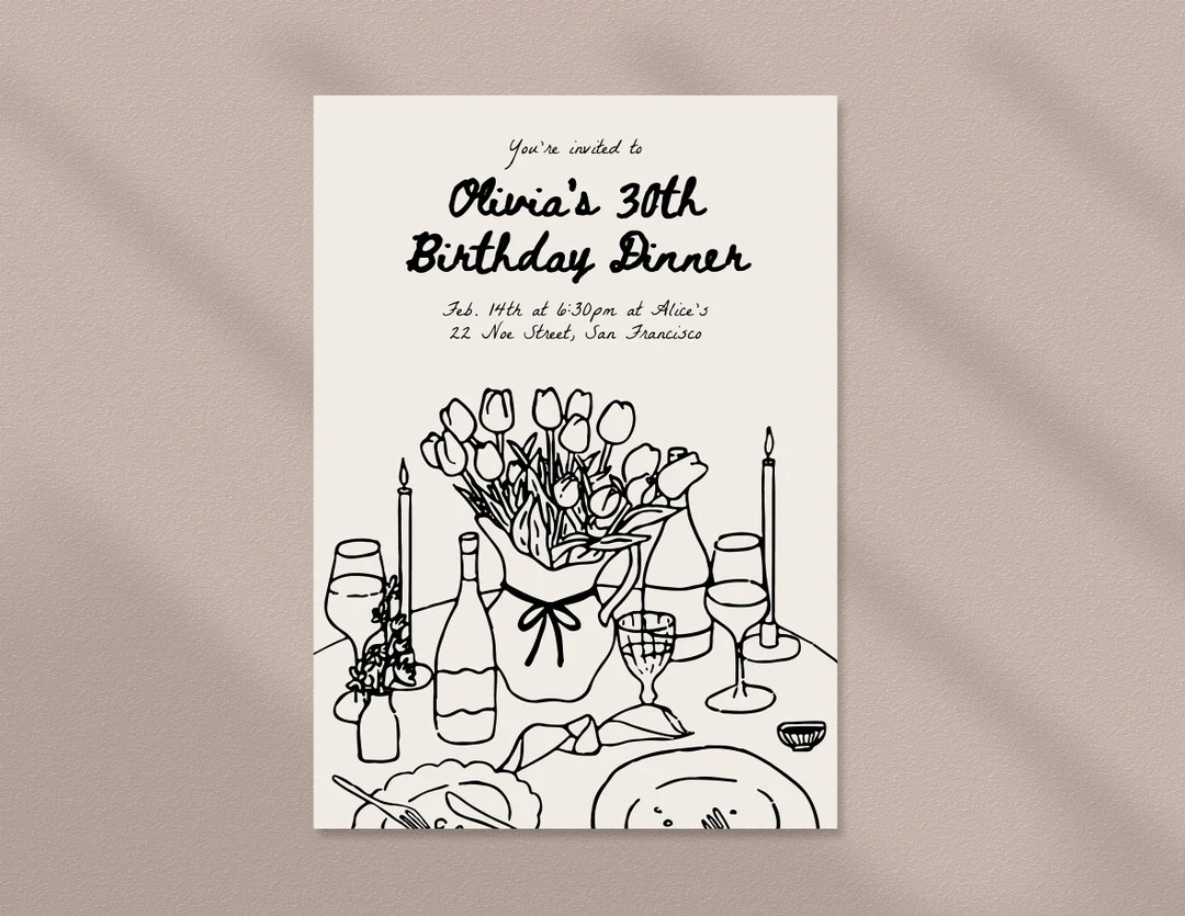 Dinner Party Invitation Template, Birthday, Anniversary, Graduation, Digital Download, Hand Drawn... | Etsy (US)