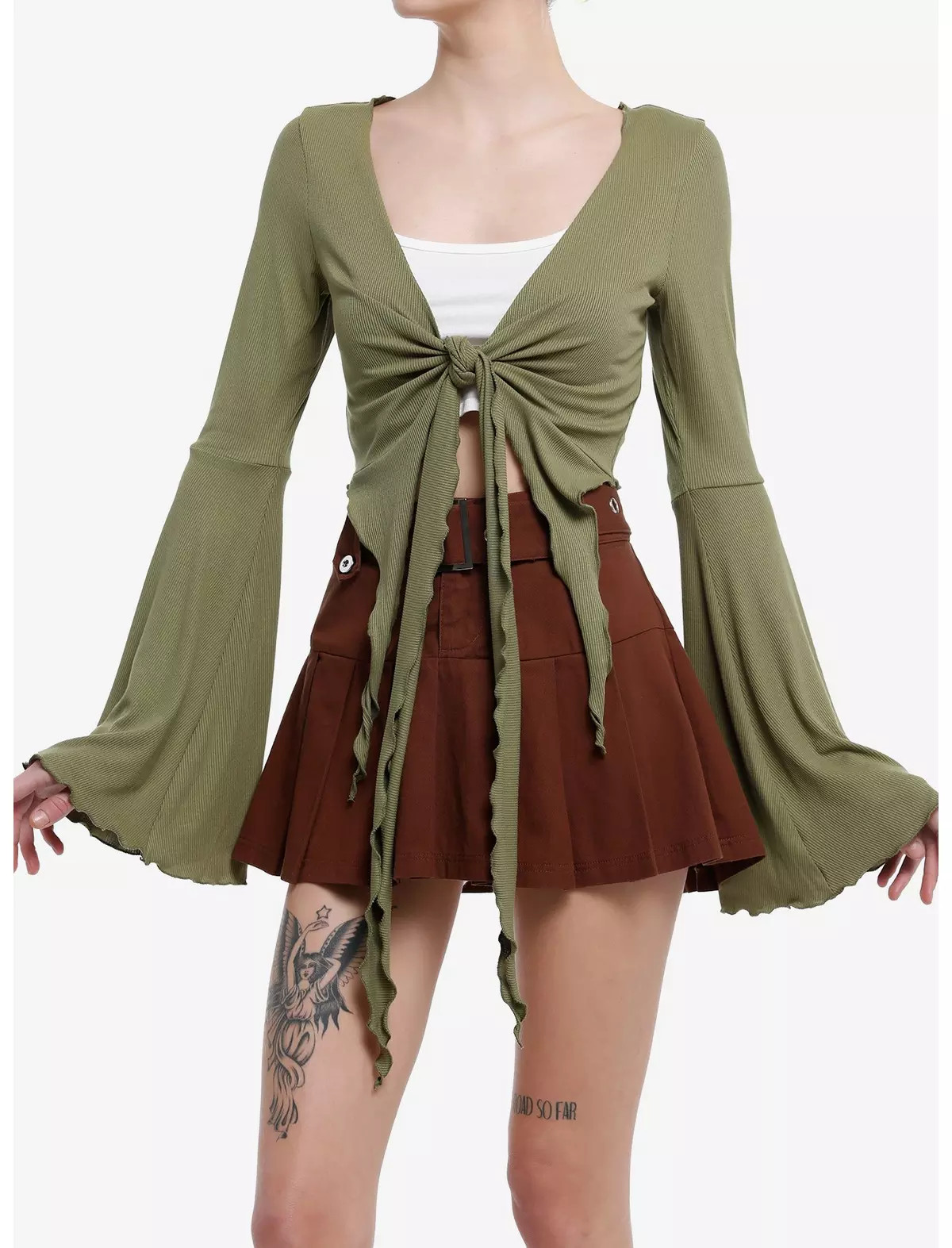 Thorn & Fable Green Tie-Front Girls Bell-Sleeve Crop Top | Hot Topic | Hot Topic