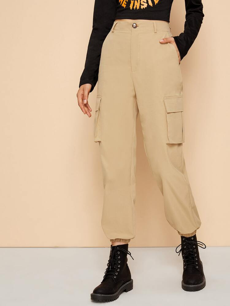 Solid Side Flap Pocket Cargo Pants | SHEIN