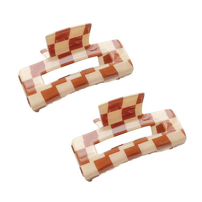Alilang 2 Pack Checkered Hair Claw Clips Strong Hold Thick Hair Durable Square Design- Brown | Target