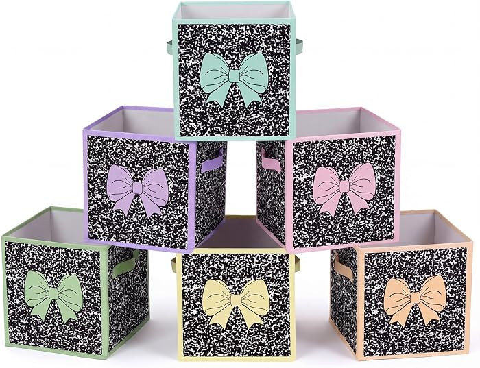 Kathfly 6 Pcs 11" Composition Notebook Fabric Classroom Storage Bins Pastel Bow Cubby Bins Storag... | Amazon (US)