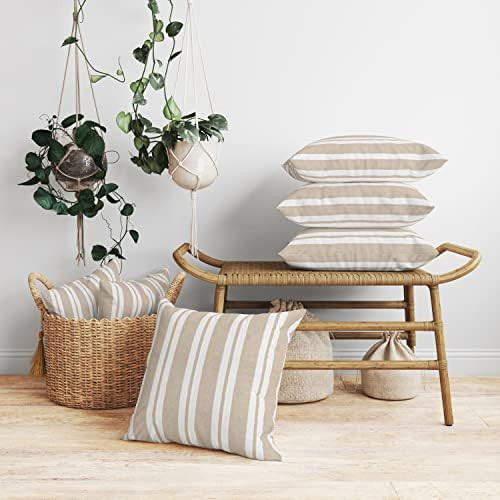 Amazon.com: Encasa Homes Franca Beige Stripes Throw Pillow Cover 2pc Set - 20 x 20 inch | Farmhou... | Amazon (US)
