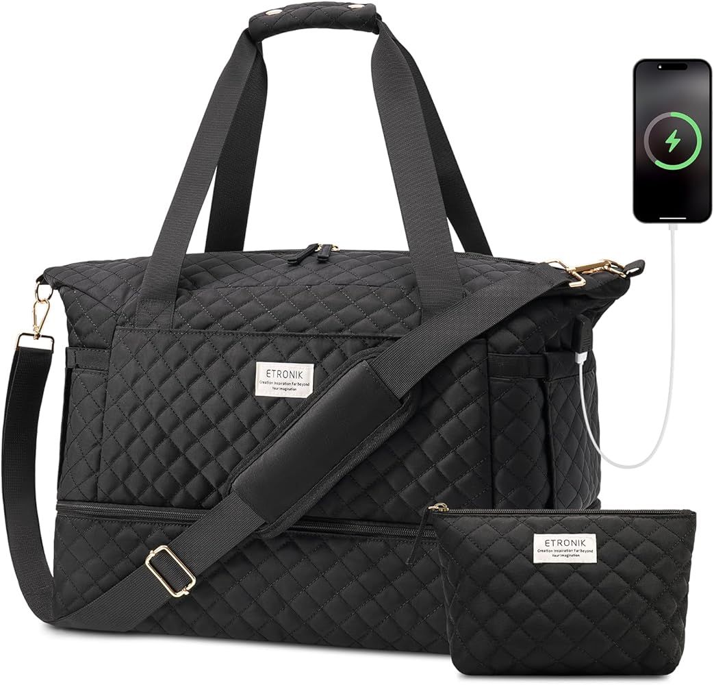 Gym Bag for Women, Sports Travel Duffel Bag with USB Charging Port, Weekender Overnight Bag with Wet | Amazon (US)