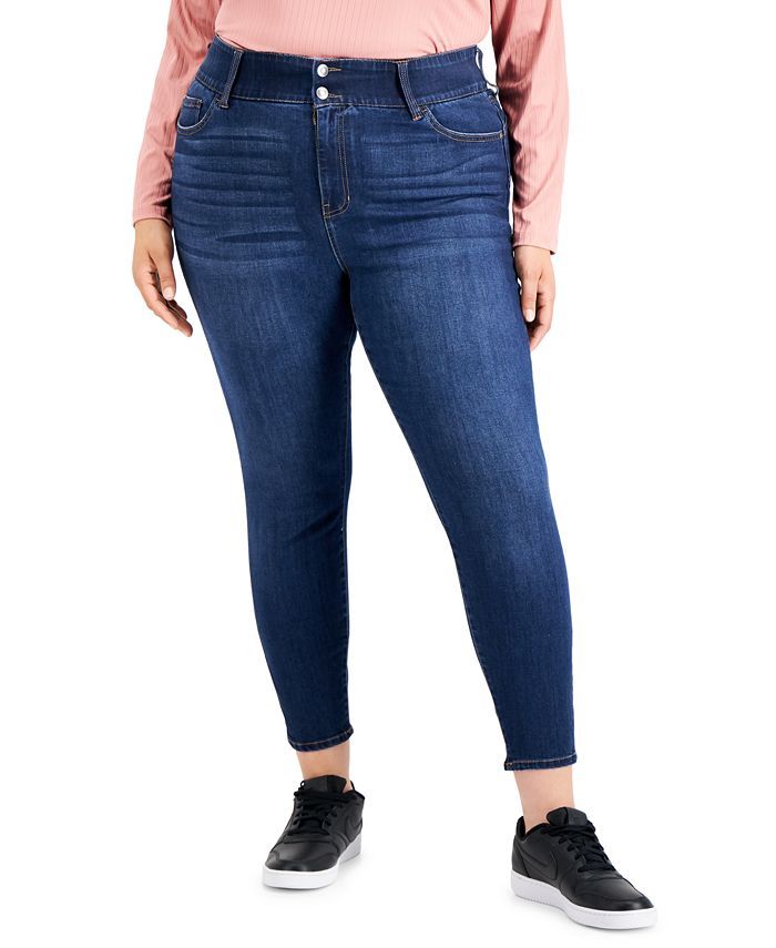Celebrity Pink Trendy Plus Size Double-Button Skinny Jeans & Reviews - Pants & Capris - Plus Size... | Macys (US)