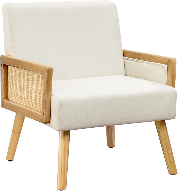 MELLCOM Mid Century Modern Accent Chair, Upholstered Chairs with Bamboo Knitting and Solid Wood L... | Amazon (US)