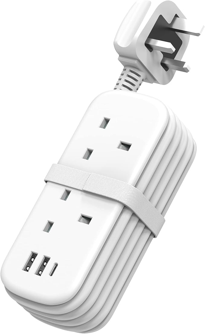 Unidapt 2 Socket Extension Lead with USB C & A, 3250W 13A Multi Plug Adaptor, 1.5M Rollable Cord,... | Amazon (UK)