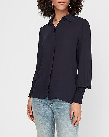Textured Smocked Cuff Shirt | Express
